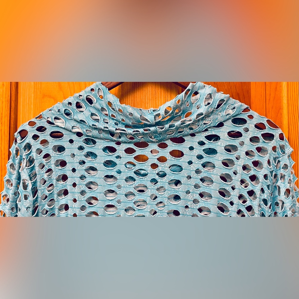Women’s “Lulu B” Laser Cut Eyelet Hole 3/4 Sleeve Cowl Neck Top - Picture 6 of 15
